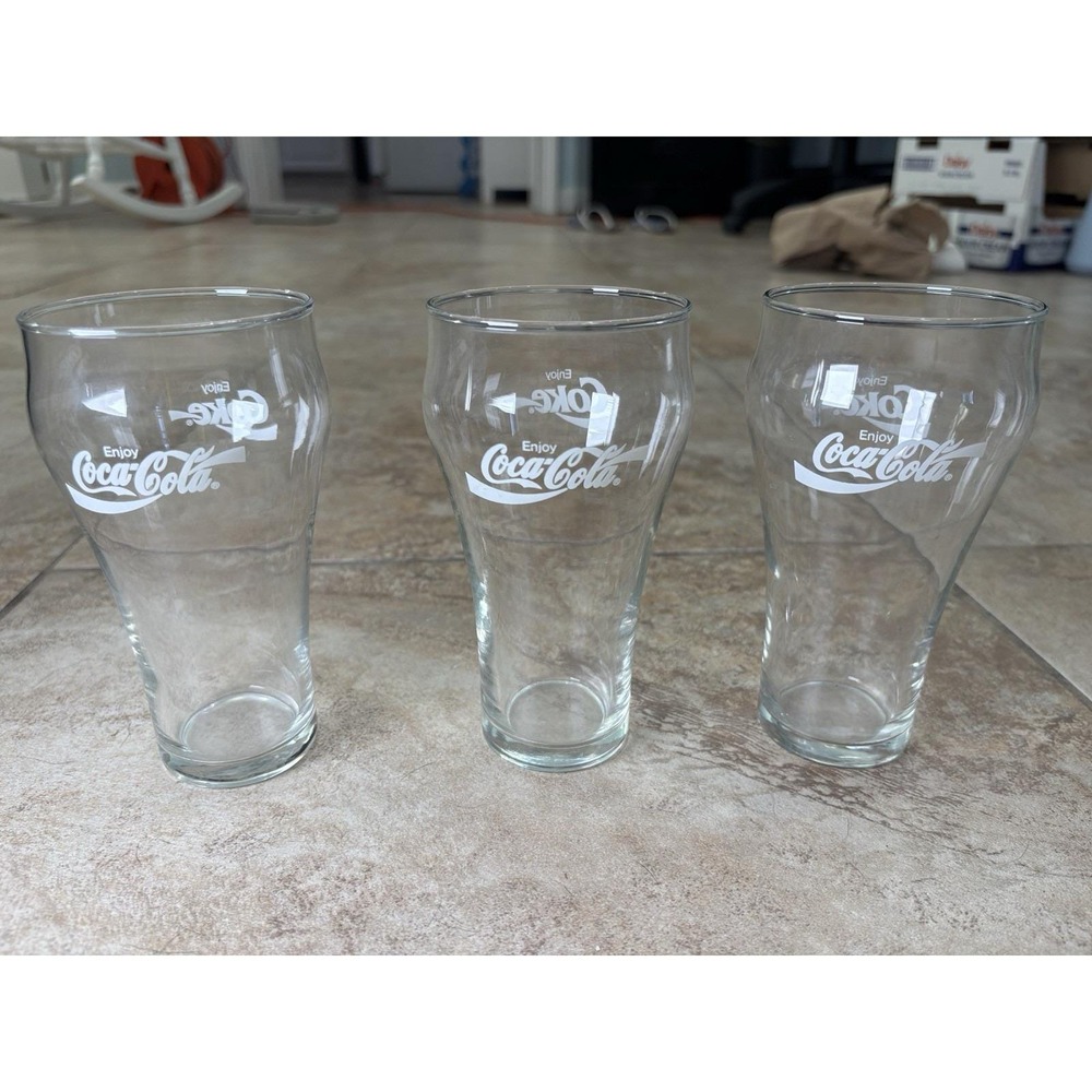 Vintage Coca-Cola Enjoy Coke Contour Drinking Glasses Clear Tumblers Set of 3